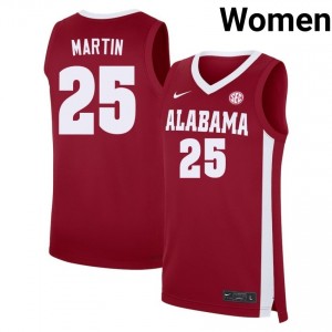 Women's Jacob Martin Crimson Bama #25 College Basketball Official Jersey 750006-484