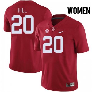 Women's Daniel Hill Crimson Alabama Crimson Tide #20 College Football NCAA Jersey 395070-337