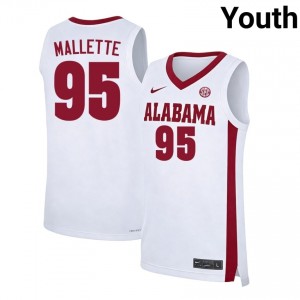 Youth Houston Mallette White Crimson Tide #95 College Basketball Stitched Jersey 829223-474