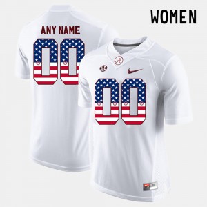 Women's Custom White Alabama Crimson Tide #00 US Flag Fashion Alumni Jerseys 414116-545