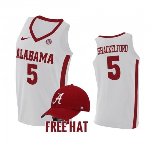 Men's Jaden Shackelford White Alabama Crimson Tide #5 College Basketball Free Hat Jersey 907283-642