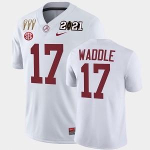 Men's Jaylen Waddle White Alabama Crimson Tide #17 3X CFP National Championship Winner Jersey 245593-262