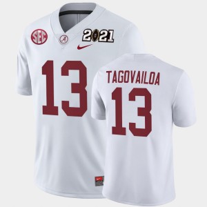 Men's Tua Tagovailoa White Alabama Crimson Tide #13 2021 National Championship Playoff Game Jersey 923342-776