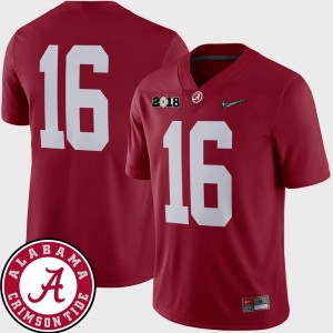 Men's Crimson Alabama Crimson Tide #16 College Football 2018 National Championship Playoff Game Jersey 381234-688