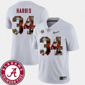 Men's Damien Harris White Alabama Crimson Tide #34 Pictorial Fashion Football Jerseys 561019-520