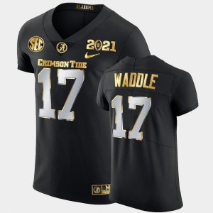 Men's Jaylen Waddle Black Alabama Crimson Tide #17 2021 National Championship Golden Edition Jerseys 124727-186