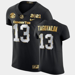 Men's Tua Tagovailoa Black Alabama Crimson Tide #13 2021 National Championship Golden Edition Jerseys 807535-585