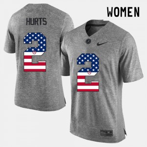 Women's Jalen Hurts Gray Alabama Crimson Tide #2 US Flag Fashion 2025 Jerseys 972487-969